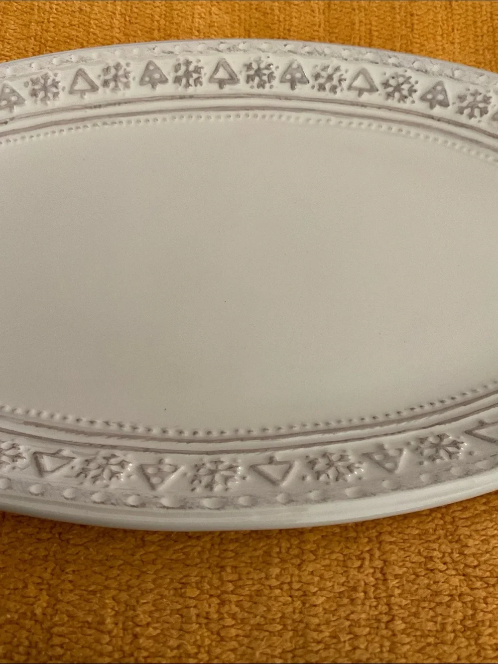 Hallmark White Christmas Tree & Snowflakes Embossed Oval Serving Platter
